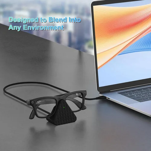 Vista 7 de Soporte de carga inteligente para lentes y cable compatible con Ray-Ban Meta Wayfarer Headliner Skyler, base de carga portátil USB-C para lentes