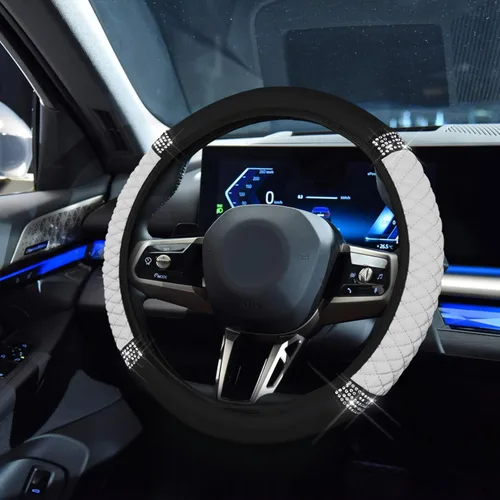 Vista 28 de Funda de Volante de Cuero Suave con Brillos, 15 Pulgadas, con Diamantes de Imitación Coloridos, Protector de Volante Elástico Automático