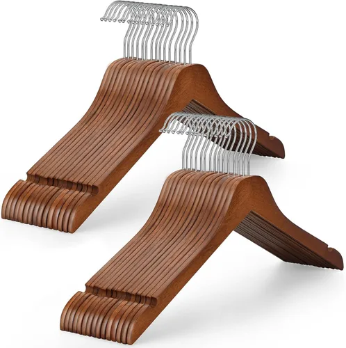 Vista 10 de TOPIA HANGER Perchas de madera negra, colgador de ropa delgado de madera de 0.28 pulgadas con diseño plano y muescas suaves, perchas ligeras que