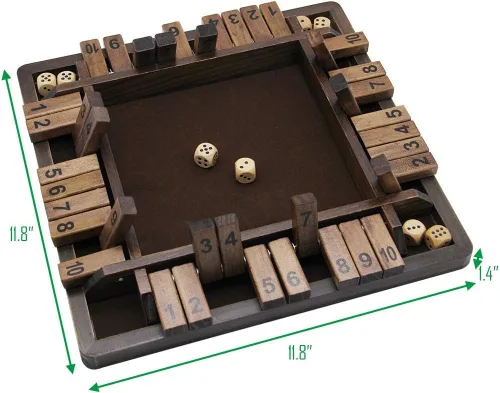 Vista 4 de Juegoal - Juego de mesa de madera «Cierra la caja» con dados para 4 jugadores, versión clásica de mesa y juego de pub, 12 pulgadas