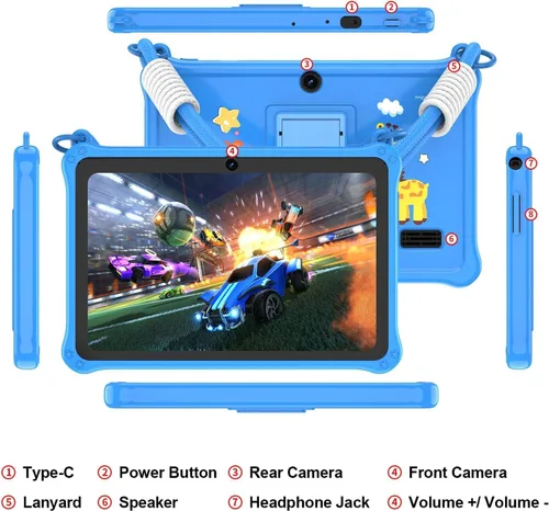 Vista 8 de Tablet para niños de 7 pulgadas, Android 10 con cordón, almohadilla educativa de 16 GB para edades de 3 a 8 años, juegos, software para niños