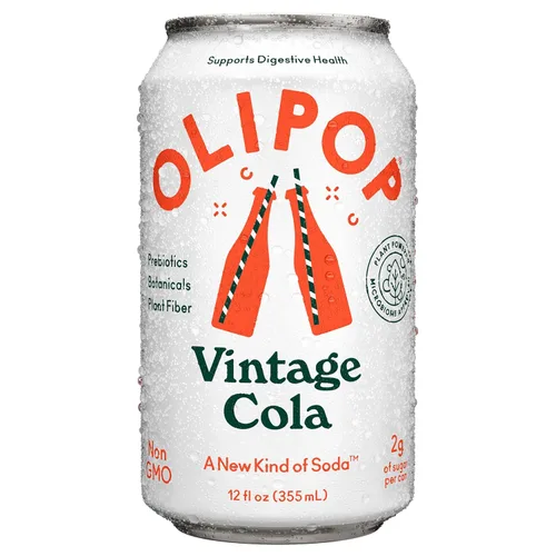 Vista 3 de OLIPOP, Vintage Cola - Bebida tónica espumosa sabor clásico de cola, lata de 12 fl. oz, paquete de 4 uds