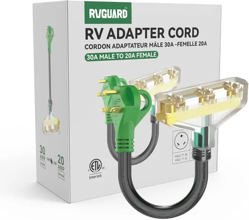 Vista 6 de RVGUARD Cable adaptador de distribución RV de 30 amperios a 20 amperios, NEMA TT-30P a 3X 5-20R enchufe doméstico con indicador de alimentación LED