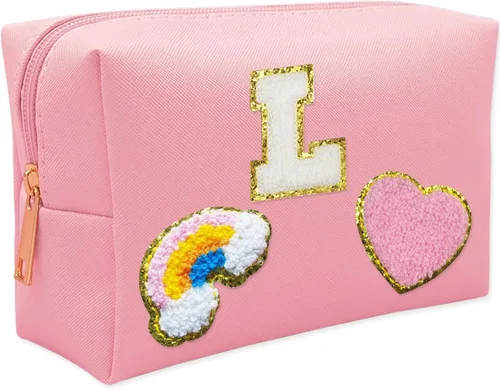 Vista 17 de Bolsa de Maquillaje Preppy, Estuche de Lápices de Cuero PU Premium Impermeable Bolsa de Cosméticos con Sonrisa Corazón Arcoíris Linda Bolsa