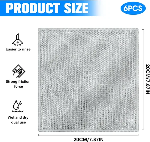 Vista 3 de Trapos multiusos para lavar platos de alambre húmedo y seco, 2024 nuevo reutilizable de doble capa multifuncional de alambre antiarañazos, trapo