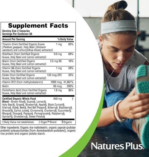 Vista 4 de NaturesPlus Source of Life Garden Vitamina B12 – 60 cápsulas – Incluye más de 20 extractos de alimentos integrales – Certificado USDA orgánico, sin