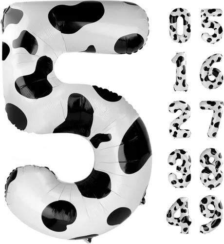 Vista 42 de Globos con números con estampado de vaca, globos de 40 pulgadas del número 0-9 (cero-nueve), globo de vaca para suministros de fiesta de cumpleaños