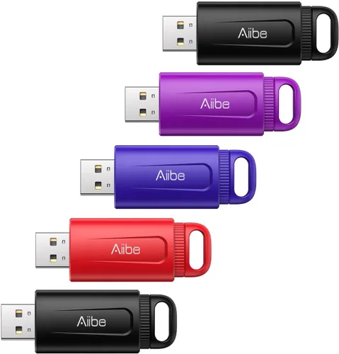 Aiibe Unidad Flash de 32GB Paquete de 5 USB 2.0 Memory Stick Multipaquete para Laptop (32 GB, Colorido)
