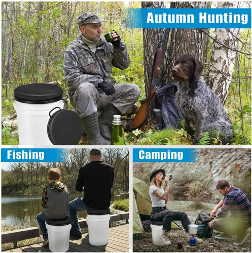 Vista 6 de Foxtune Tapa de asiento de cubo de 5 galones, cojín giratorio de espuma de 360 grados con parte superior acolchada para pesca, caza, béisbol