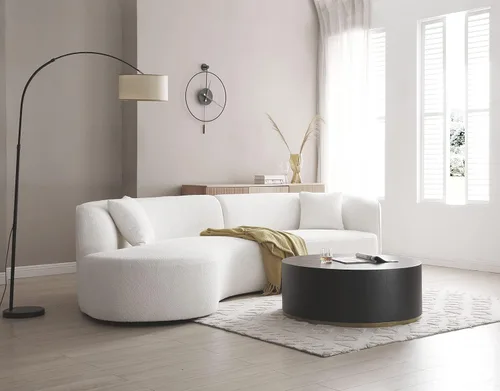 Vista 98 de JUSTONE Sofá de sala de estar curvado moderno de mediados de siglo de 101 pulgadas, sofá de tela Boucle de 4 asientos para dormitorio, oficina, beige