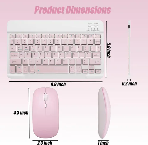 Vista 5 de Funda con Teclado para Samsung Galaxy Tab S10 Lite / S10 FE / S9 FE / S9 10.9-11 pulgadas, con Ratón y Teclado Desmontable (Rosa)