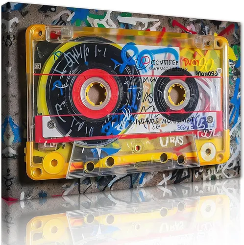 Yeesjoee Cassette Tape Wall Art Graffiti Music Wall Art Vintage Audio Cassette Painting Print for Living Room Bedroom, 12 x 16inch