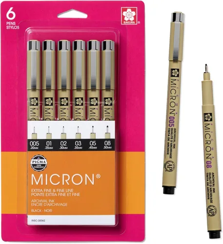 Sakura Pigma Micron - Bolígrafos de punta fina - Tinta negra archivística - Bolígrafos para escritura, dibujo o diario - Tamaños de punta surtidos -