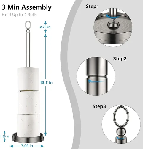 Vista 3 de ROLABAM Soporte de papel higiénico de peso pesado (con función de reserva) Soporte de almacenamiento de papel higiénico independiente, soporte
