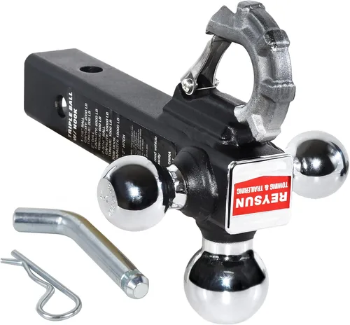 Vista 3 de Enganche de remolque de tres bolas con gancho, enganche táctico de bola de remolque, se adapta al receptor de enganche de 2 pulgadas, bolas triples