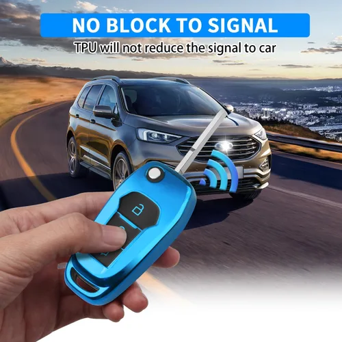 Vista 4 de QBUC Funda para llavero Ford, Protector de Carcasa de Llave de TPU Compatible con Ford F150 F250 2015 2016 2017 2018 2019, Focus 3 Escort Kuga
