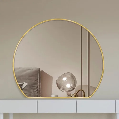 Vista 6 de Espejo de escritorio independiente semicircular, espejo de maquillaje, espejo de baño con marco, elegante marco de aluminio cepillado, espejo