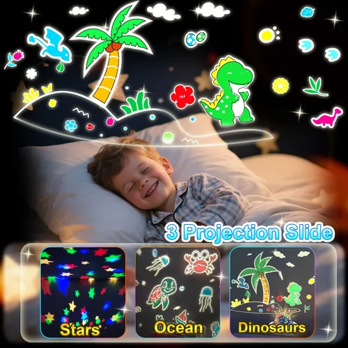 Vista 4 de Luz Nocturna para Niños, Proyector de Luces de Dinosaurios, Proyector de Estrellas con Control Remoto y Temporizador Ajustable, Luces Oceánicas