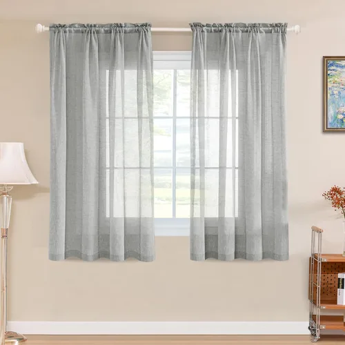 Vista 28 de Turquoize - Cortinas semitransparentes para sala de estar, cortinas de lino texturizado para dormitorio, con bolsillo para barra, tratamiento