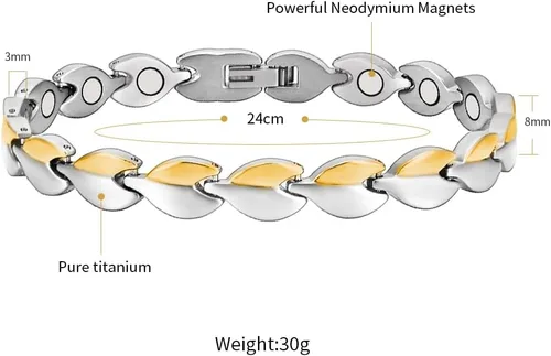 Vista 4 de Tobilleras magnéticas para mujer, tobillera magnética de plata de titanio puro, joyería magnética de moda (0029SW), Titanio