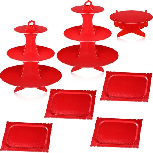 Vista 9 de Zopeal Juego de 7 piezas de mesa de postre de 3 niveles, soporte para cupcakes de 1 nivel, platos de torre de exhibición de pasteles y bandejas