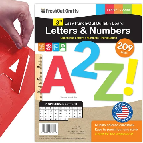 Vista 10 de 209 letras y números blancos de 3 pulgadas, letras mayúsculas, números, puntuación, tarjetas hechas en Estados Unidos para póster, tablón