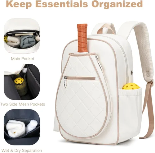 Vista 3 de KAVIGOR Pickleball Bag, Quilted Pickleball Backpack with Shoe Compartment & Waterproof Pocket, Pickle Ball Paddle Bag Fits 2 to 4 Paddles for Women
