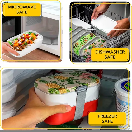 Vista 5 de Lonchera Bento apilable aislada para adultos con palillos reutilizables, lonchera japonesa apta para microondas y a prueba de fugas, para hombres