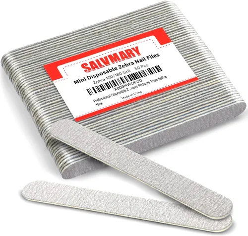 Vista 10 de Limas de uñas desechables de cebra de grano 80/80 de 5 pulgadas, tableros de esmeril de doble cara para uñas acrílicas, uñas de los pies