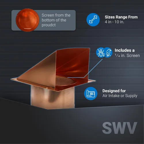 Vista 5 de FAMCO Ventilación de pared con capucha de cobre con pantalla, utilizada para aplicaciones de admisión de aire, suministro de aire o escape