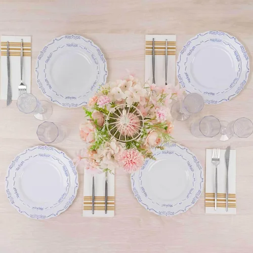 Vista 21 de Efavormart - Paquete de 10 platos de postre de plástico duro transparente con bordes festoneados en relieve, platos de ensalada desechables
