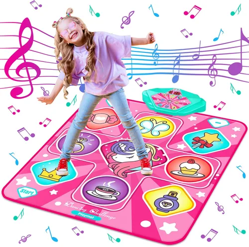 Kusntin Tapete de baile, mezclador de ritmo, tapete de baile rosa con luces LED, volumen ajustable, música incorporada, 5 modos de juego, regalos de