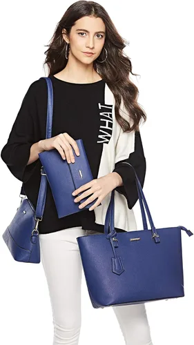 Vista 5 de Bolsos de cuero sintético de moda para mujer, bolsa de hombro, asa superior, bolsa de mano, juego de 4 piezas