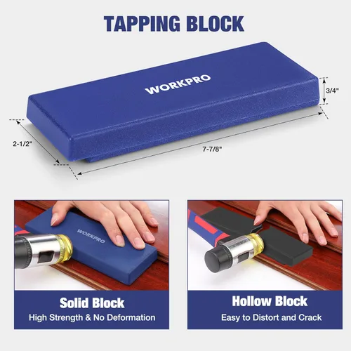 Vista 4 de WORKPRO Kit de Instalación de Pisos Laminados - Martillo de Goma con Mango de Fibra de Vidrio, Rodilleras, Barra de Tracción Resistente, Bloque