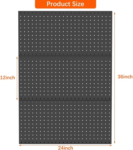 Vista 3 de TORACK 3 piezas de paneles de tablero de clavijas de metal para almacenamiento de herramientas de garaje en pared, tablero de clavijas para banco