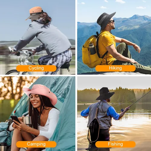 Vista 7 de Tutuko Sombreros de sol de ala ancha para mujer, plegables, protección UV, sombreros de pescador de playa, cola de caballo de malla, sombrero