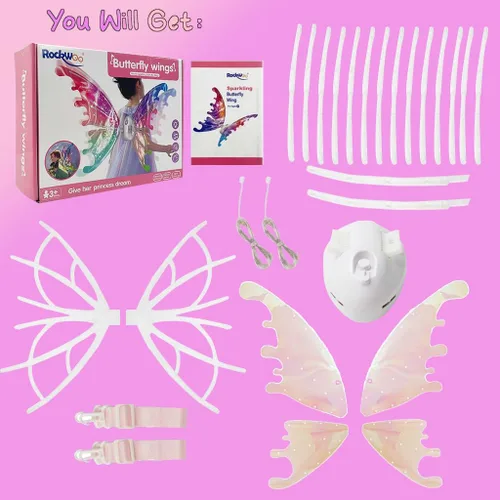 Vista 2 de AICARGER Alas de hadas para niñas, alas de hadas que brillan, iluminan alas de hada, brillantes como princesa en tu fiesta de cumpleaños o Halloween