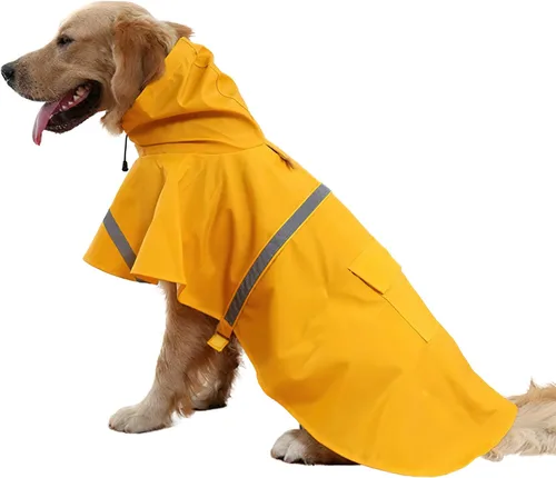 Vista 22 de NACOCO - Impermeable ajustable para perros, poncho a prueba de agua, ropa ligera para lluvia con capucha y tira reflejante, m, Azul