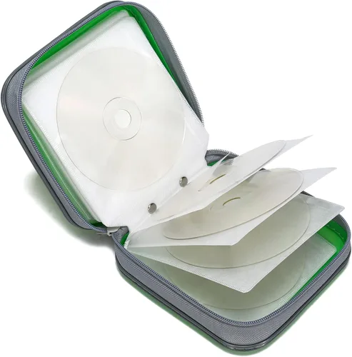 Vista 18 de Estuche de almacenamiento para CD/DVD, organizador portátil con cremallera de plástico duro, fundas de CD/DVD, cartera para auto, hogar, oficina