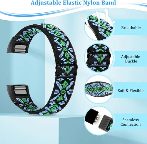 Vista 5 de TumpCez Bandas elásticas compatibles con Fitbit Charge 2, correa de repuesto ajustable elástica de nailon suave Solo Loop para Fitbit Charge 2