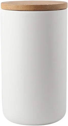 Vista 6 de Recipiente de almacenamiento de alimentos, recipientes de cocina de cerámica con tapa de bambú hermética, tarro de almacenamiento de alimentos