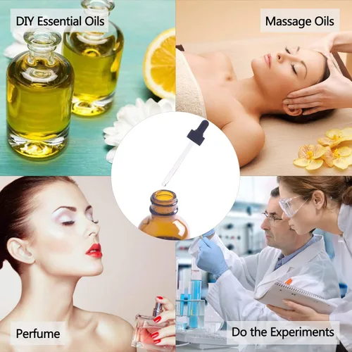 Vista 5 de Paquete de 48 botellas con cuentagotas de vidrio ámbar de 1 oz, botellas cuentagotas con cuentagotas de vidrio para aceites esenciales, perfumes