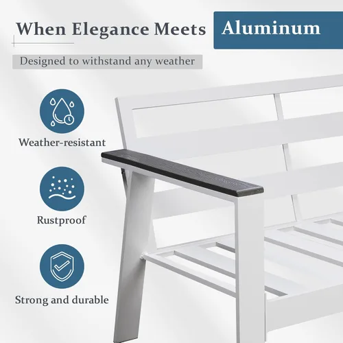 Vista 6 de Solaste Sofá biplaza de aluminio para patio, muebles de patio, asiento profundo de metal para exteriores con reposabrazos de madera y respaldo