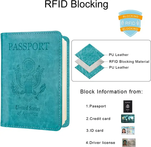 Vista 5 de WALNEW Cartera para pasaporte con bloqueo RFID para pasaporte y tarjeta de vacunación funda para pasaporte funda de viaje esencial regalo