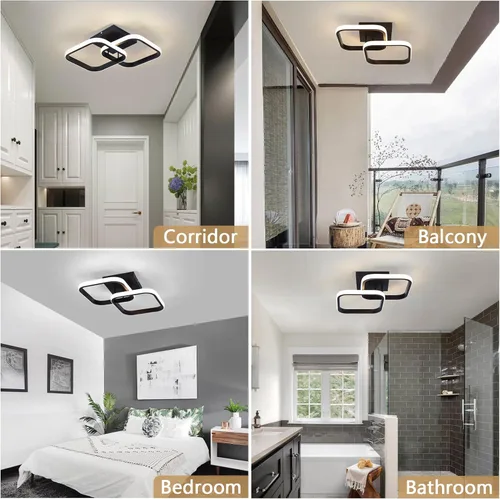 Vista 6 de CANEOE Luminaria de Techo LED, 4500K Luminarias Modernas para Pasillo Iluminación de Techo, Luces Cuadradas Negras Pegadas al Techo para Baño