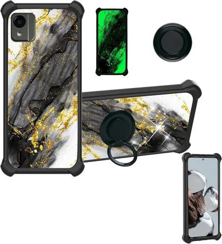 Vista 10 de Cricket Ovation 2 - Funda compatible con AT&T Maestro Max (2021) [PC duro + silicona suave] [purpurina dorada + luminosa] JSH-HDL