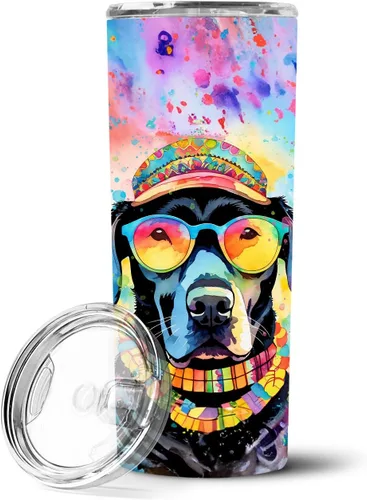 Vista 101 de Caroline's Treasures Siberian Husky Hippie Dawg - Vaso delgado de acero inoxidable al vacío de doble pared reutilizable, vaso aislado para café
