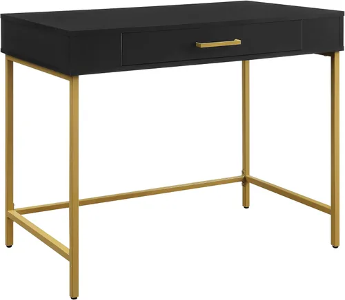 OSP Home Furnishings Modern Life - Escritorio contemporáneo con cajón grande y patas de metal dorado, acabado negro