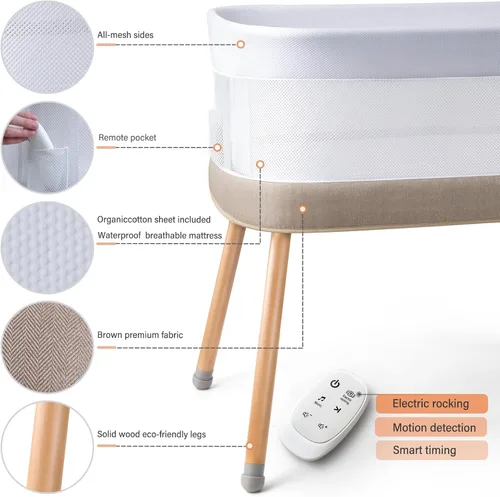 Vista 6 de VaVaSoo Cuna Mecedora Automática, Moisés Eléctrico para Bebé con Movimientos Mecedores Automáticos y Ruido Blanco Relajante, Cuna Junto a la Cama