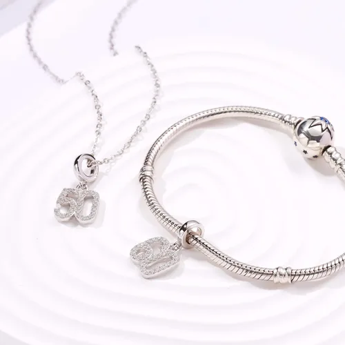 Vista 2 de Abalorios de plata de ley 925 con números de 16, 18, 21, 30, 40, 50, 60, para pulsera europea Pandora